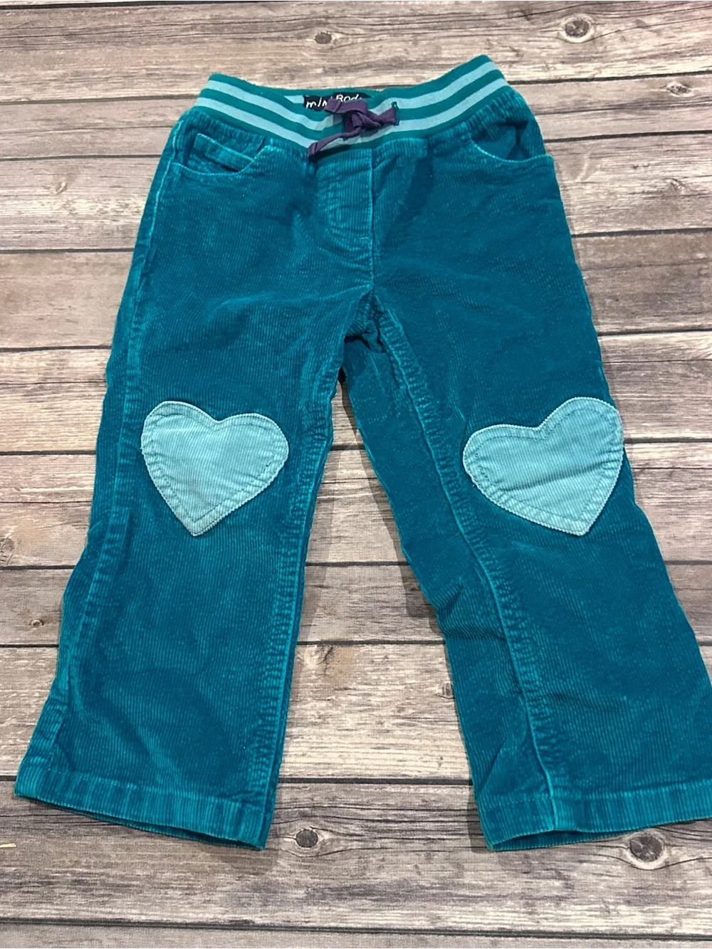 Mini Boden teal green corduroy heart pants fair for age size 3Y